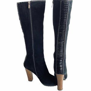 Canna Soft Suede Patent Braiding Tall Heel Boots Sz 7.5